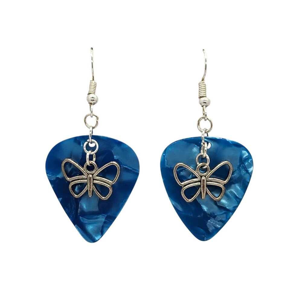 Open Style Butterfly Charm on Guitar Pick Earrings - Choose Color